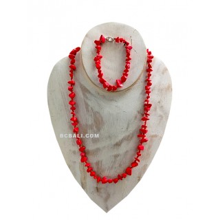 Stone Necklace Red Coral Set Bracelet Made in Bali